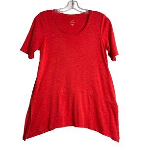 J. Jill Pima‎ Dipped Hem Tunic Womens S Petite Red Cotton Preppy Boho